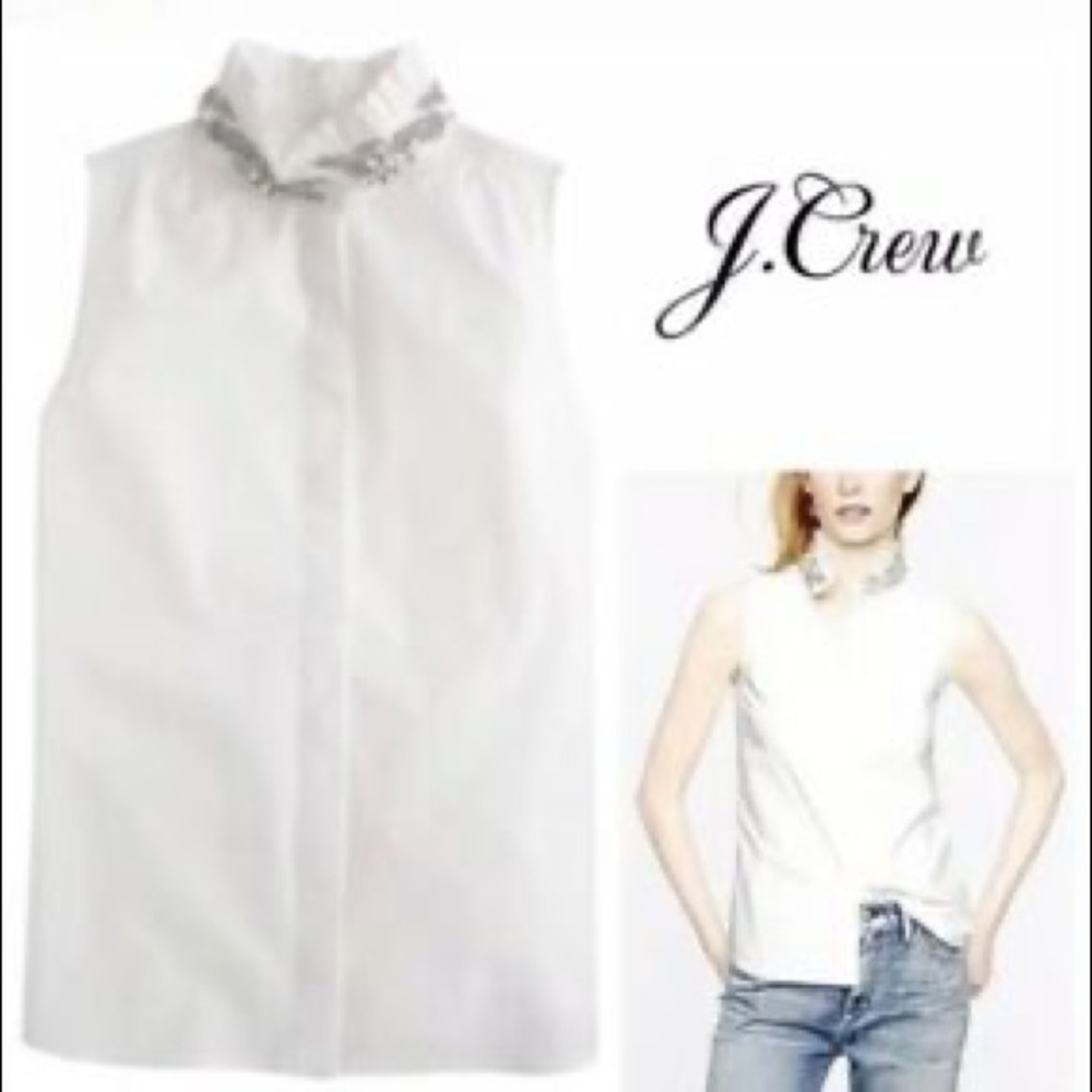 J Crew sleeveless button up with jeweled collar
